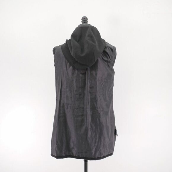 Metaphor Medium Black Double Breasted Belted‎ Hooded Polyester Blend Overcoat - Picture 10 of 11